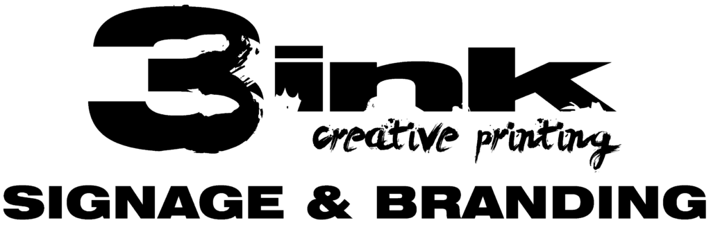 A single-color black version of the '3ink Creative Printing' logo, previously provided, featuring the stylized number '3' with the word 'ink' in bold, along with the tagline 'creative printing' underneath.